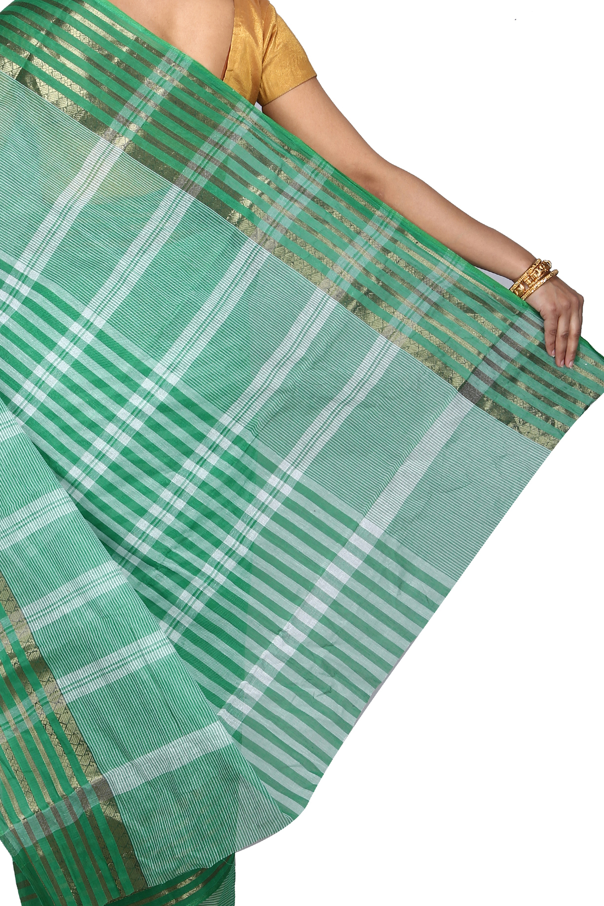 Green Pure Cotton Zori Border Tant Saree (1876)